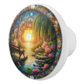 Bouton De Porte En Céramique Serenity in the Garden A Bench Among Blooms (Droite)