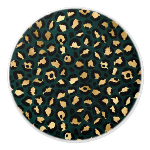 Bouton De Porte En Céramique Série Teal et Gold Leopard Design 1