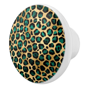 Bouton De Porte En Céramique Série Teal et Or Léopard Design 14