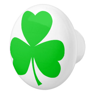 Bouton De Porte En Céramique Shamrock de Clover Irlandais Vert Blanc