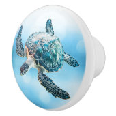 Bouton De Porte En Céramique Shimmering Turquoise Sea Turtle | Coastal (Droite)