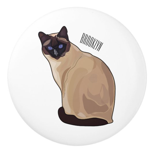 Bouton De Porte En Céramique Siamese cat cartoon (Devant)