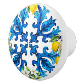 Bouton De Porte En Céramique sicilien, été, citron, mosaïque, bleu (Droite)