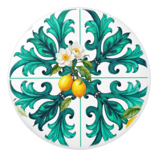Bouton De Porte En Céramique sicilien, été, citron, mosaïque, vert,