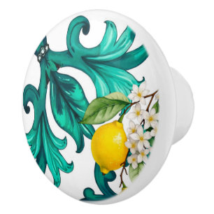 Bouton De Porte En Céramique sicilien, été, citron, mosaïque, vert,