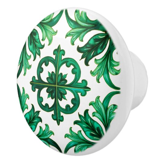 Bouton De Porte En Céramique sicilien, été, citron, mosaïque, vert, (Droite)