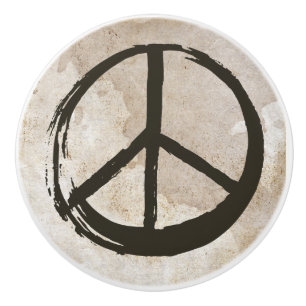 Bouton De Porte En Céramique Signe de symbole de PAIX Hippie Amour 1960 Brushed