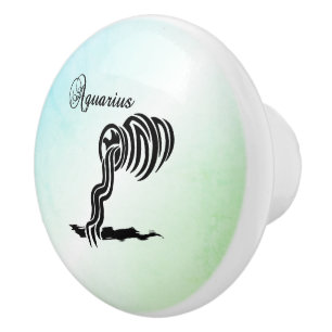 Bouton De Porte En Céramique Signe du zodiaque Verseau et symbole bleu vert