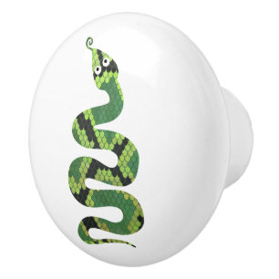 Bouton De Porte En Céramique Silhouette d'impression serpent noir et vert