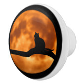 Bouton De Porte En Céramique Silhouette d'un chat noir dans un arbre (Droite)