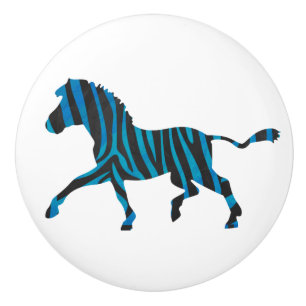 Bouton De Porte En Céramique Silhouette noir et bleu Zebra