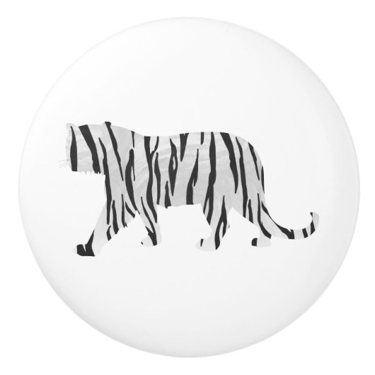 Bouton De Porte En Céramique Silhouette Tiger noir et blanc (Devant)