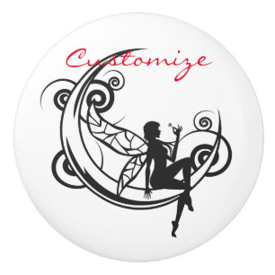 Bouton De Porte En Céramique Silhouette velue Lune Thunder_Cove
