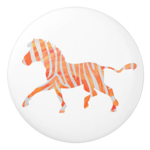 Bouton De Porte En Céramique Silhouette Zèbre orange et blanc