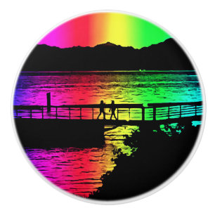 Bouton De Porte En Céramique Silhouettes arc-en-ciel à l'arrachage des meubles