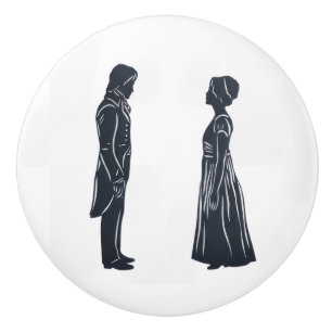 Bouton De Porte En Céramique Silhouettes de Darcy et Elizabeth