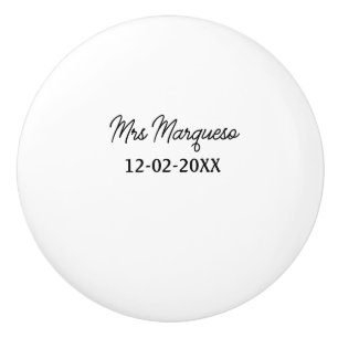 Bouton De Porte En Céramique simple monogramme minimaliste Mme M. nom date anné