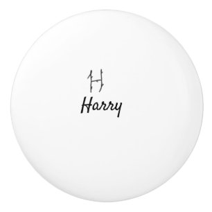 Bouton De Porte En Céramique Simple monogramme noir minimaliste lettre H ajoute
