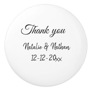 Bouton De Porte En Céramique Simple remerciement minimal couple nom texte date