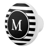 Bouton De Porte En Céramique Simples rayures noires et blanches avec Monogramme (Droite)