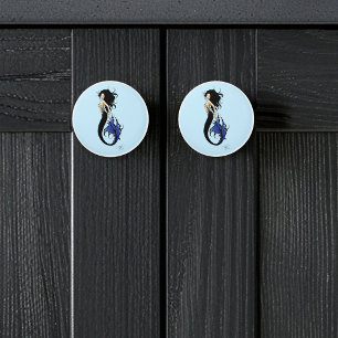 Bouton De Porte En Céramique Sirène tribale bleue