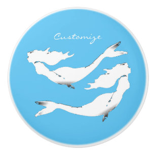 Bouton De Porte En Céramique Sirènes blanches nager Thunder_Cove