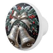 Bouton De Porte En Céramique Siver Bells et Holly Christmas (Droite)
