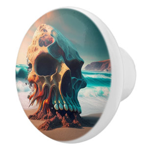 Bouton De Porte En Céramique Skull on the beach