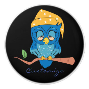 Bouton De Porte En Céramique Sleepy Owl Thunder_Cove
