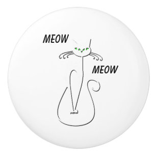 Bouton De Porte En Céramique Slinky Black Cat Meow Meow Texte Personnalisé Yeux