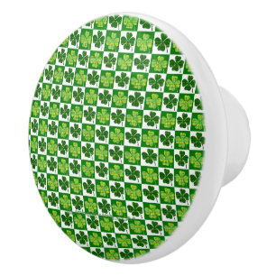 Bouton De Porte En Céramique SlipperyJoe's Saint-Patrick quatre feuilles de trè