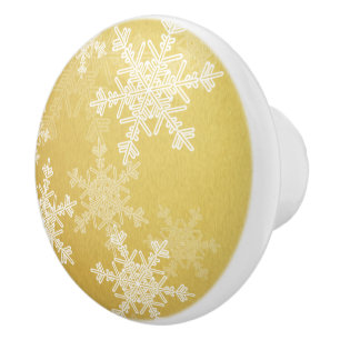Bouton De Porte En Céramique Snowflakes blanc doré Noël minimaliste