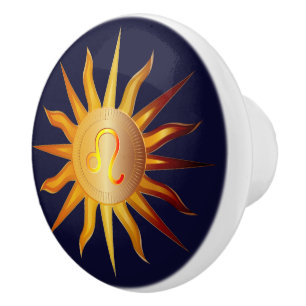 Bouton De Porte En Céramique Soleil Lion Signe de Feu Mois de Naissance Rouge &
