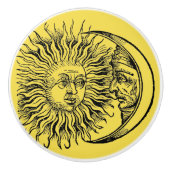 Bouton De Porte En Céramique Soleil médiéval et visage lune (Devant)