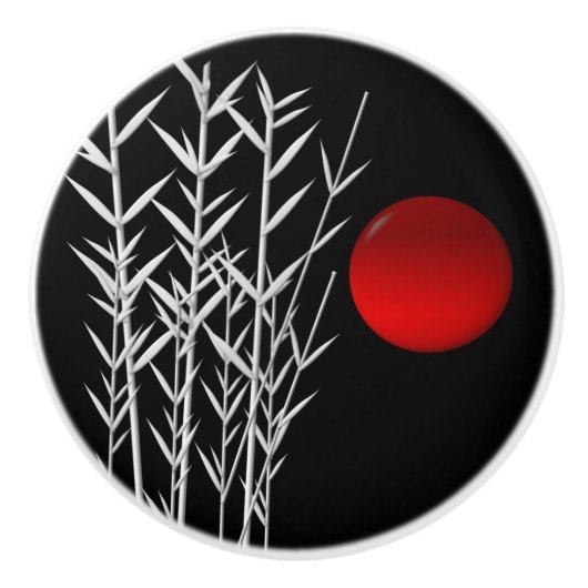 Bouton De Porte En Céramique Soleil rouge noir zen (Devant)