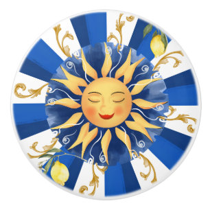 Bouton De Porte En Céramique soleil sicilien, majolica, citron,