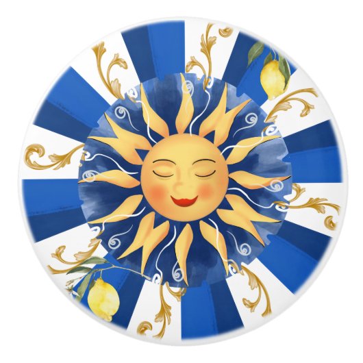 Bouton De Porte En Céramique soleil sicilien, majolica, citron, (Devant)