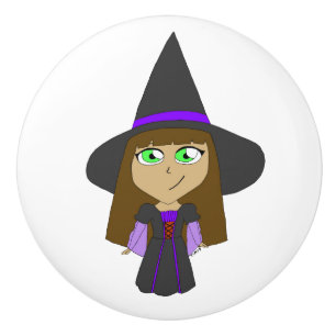 Bouton De Porte En Céramique sorcière chibi