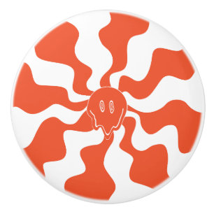 Bouton De Porte En Céramique Sourire fondu en orange et blanc