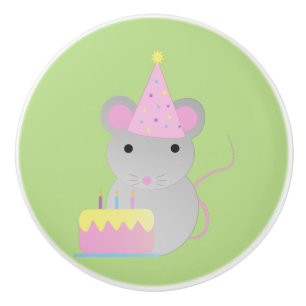 Bouton De Porte En Céramique Souris d'anniversaire très mignonne