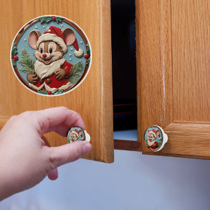 Bouton De Porte En Céramique Souris de Noël excitée