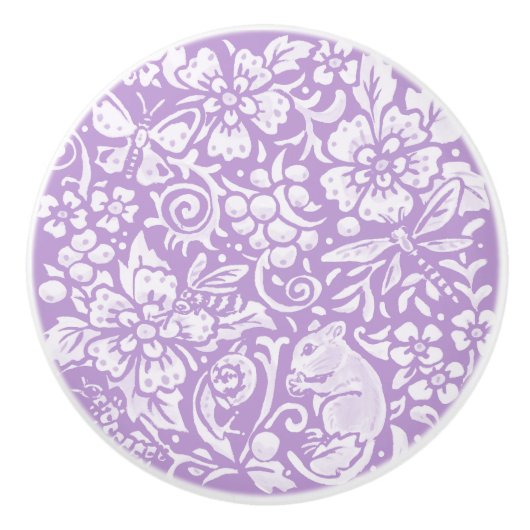 Bouton De Porte En Céramique Souris mauve de Wisteria Insectes Forêt Bois (Devant)