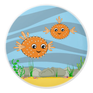 Bouton De Porte En Céramique Sous le Puffer de la mer Poisson Ceramic Knob