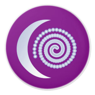Bouton De Porte En Céramique Spirale de lune d'argent sur violet