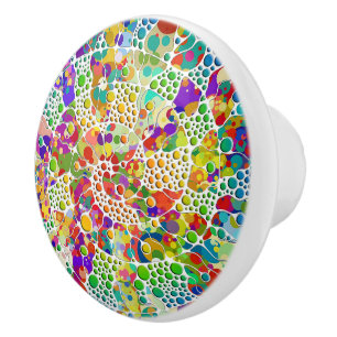 Bouton De Porte En Céramique Spirales de points colorés peinture à la main 2