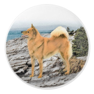 Bouton De Porte En Céramique Spitz finlandais à Seashore Peinture - Chien Art