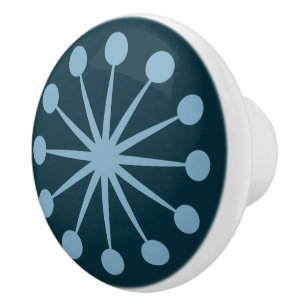 Bouton De Porte En Céramique Starburst Mid Century Blue