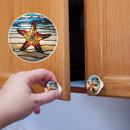 Bouton De Porte En Céramique Starfish Faux Vitrail