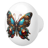 Bouton De Porte En Céramique Steampunk Gears and Butterfly (Droite)