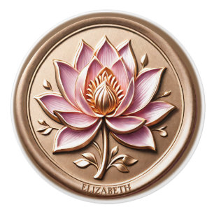 Bouton De Porte En Céramique Sticker Effet de cire rose Lotus Blossom Or